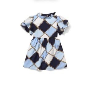 Janie and Jack chain print spring dress 2 navy and baby blue